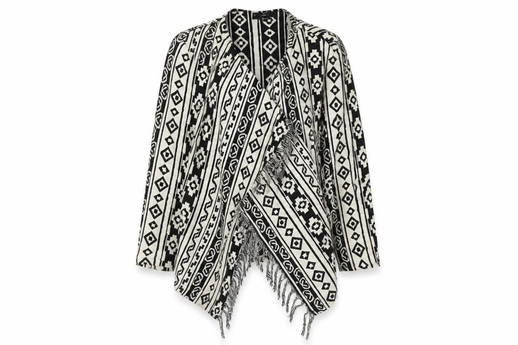 Front view of Atmosphere women’s black geometric jacket, size UK 10