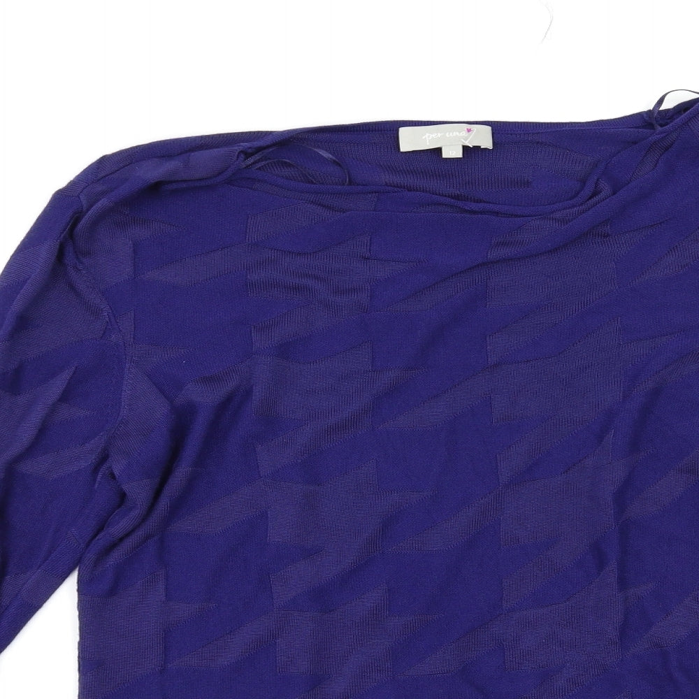 Per Una Womens Blue Geometric  Pullover Jumper Size 12