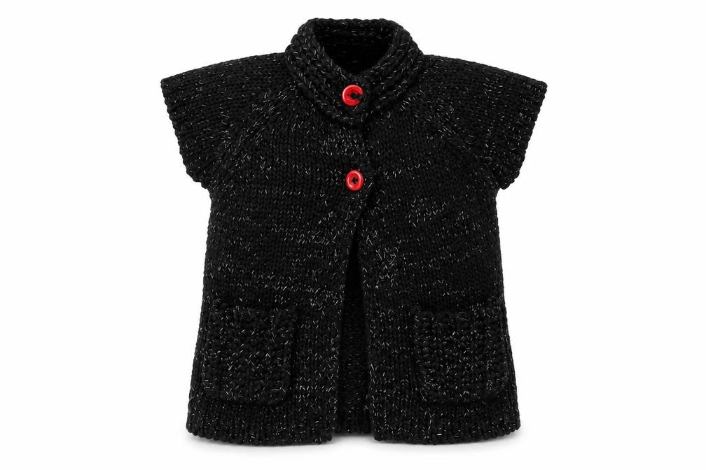 Front view of EthelAustin girls’ black knit jacket coatigan, size 5-6, years