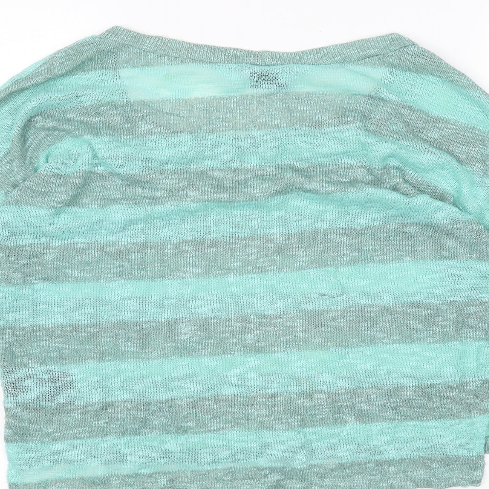 Sparkle & Fade Womens Green Striped  Basic T-Shirt Size M
