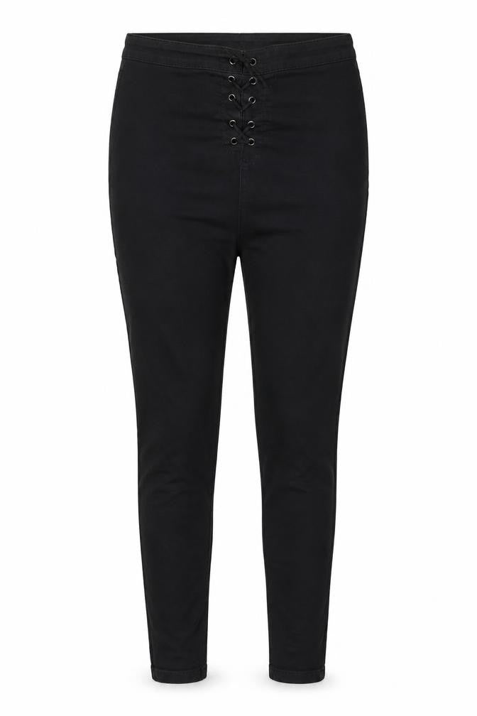 Front view of Denim & Co. women’s black denim skinny jeans, size UK 12, 28-inch leg