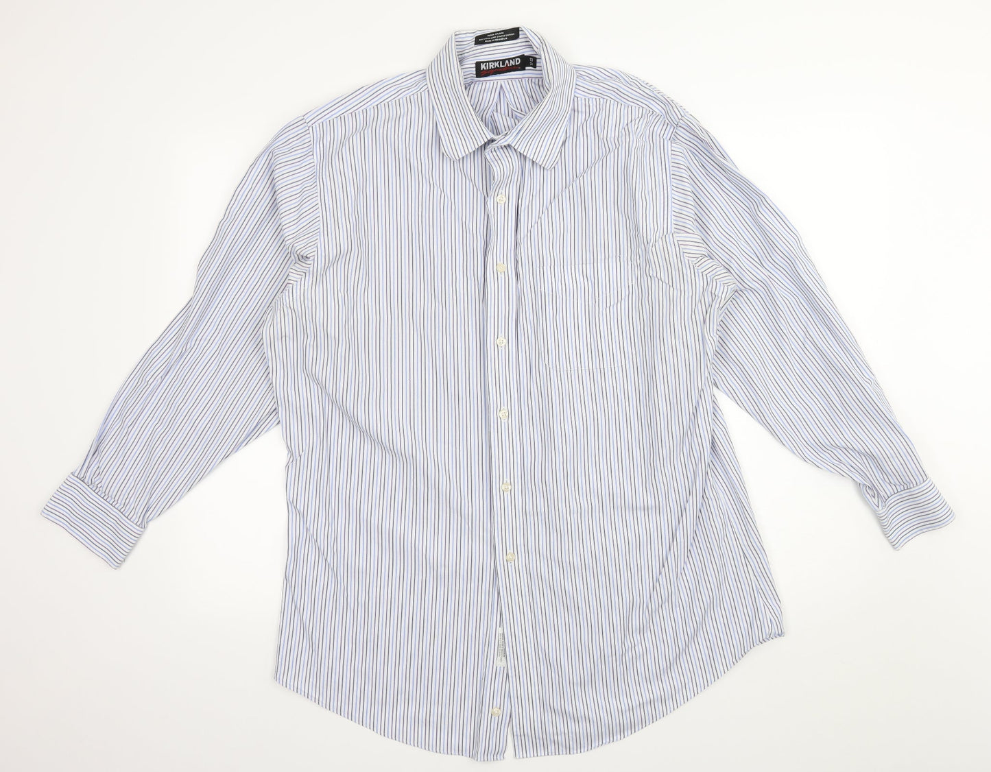 Kirkland Mens Blue Striped   Button-Up Size 17