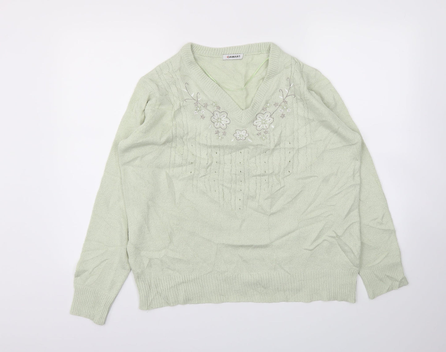 Damart Womens Green Floral  Pullover Jumper Size 14