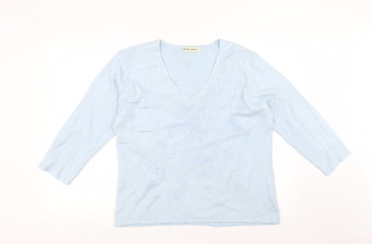ROWLANDS Womens Blue Floral  Pullover Jumper Size L  - Floral embroidery