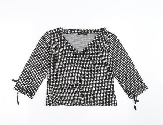 bluelita Womens Black Houndstooth  Pullover Jumper Size 10  - bow detail