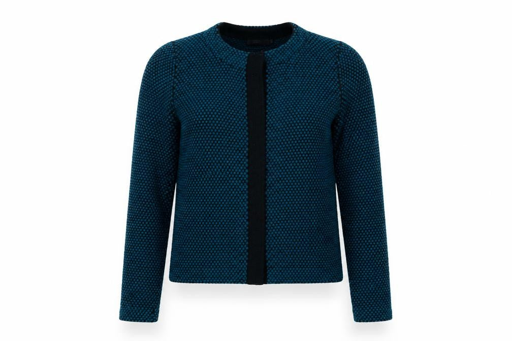 Front view of ASOS women’s green geometric cardigan jumper, size S