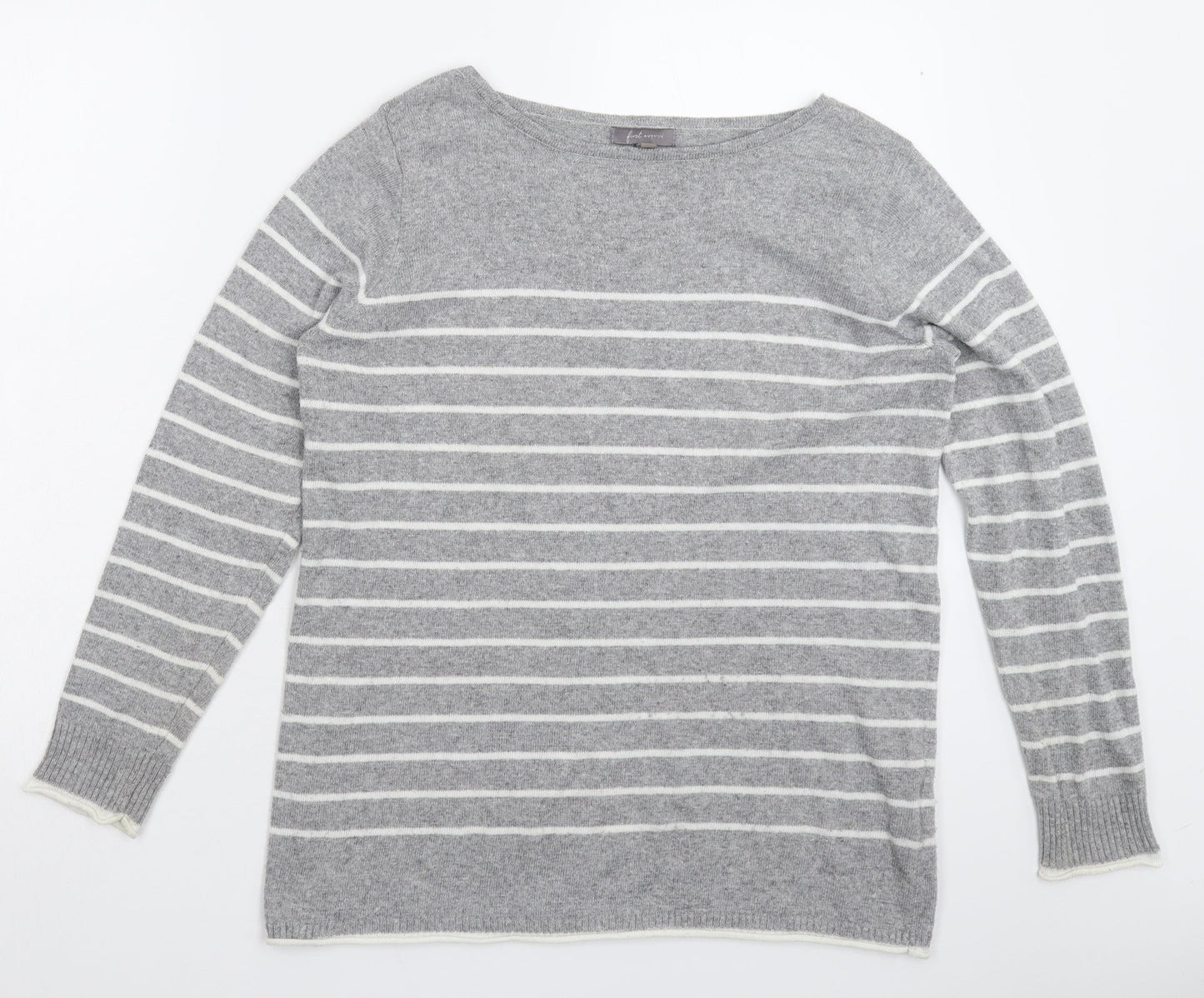 First Avenue Womens Grey Striped Knit Pullover Jumper Size S