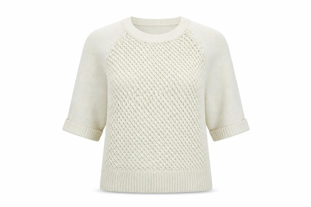 Front view of Soon women’s beige jumper, size UK 16
