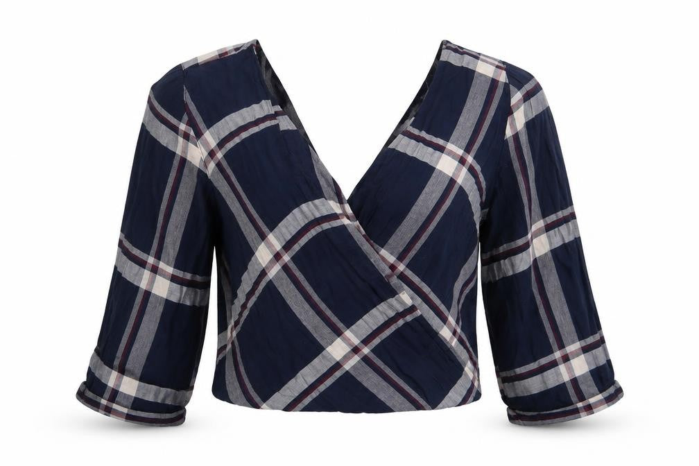 River Island Womens Blue Check  Cropped T-Shirt Size 10