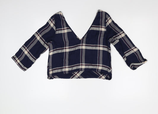 River Island Womens Blue Check  Cropped T-Shirt Size 10