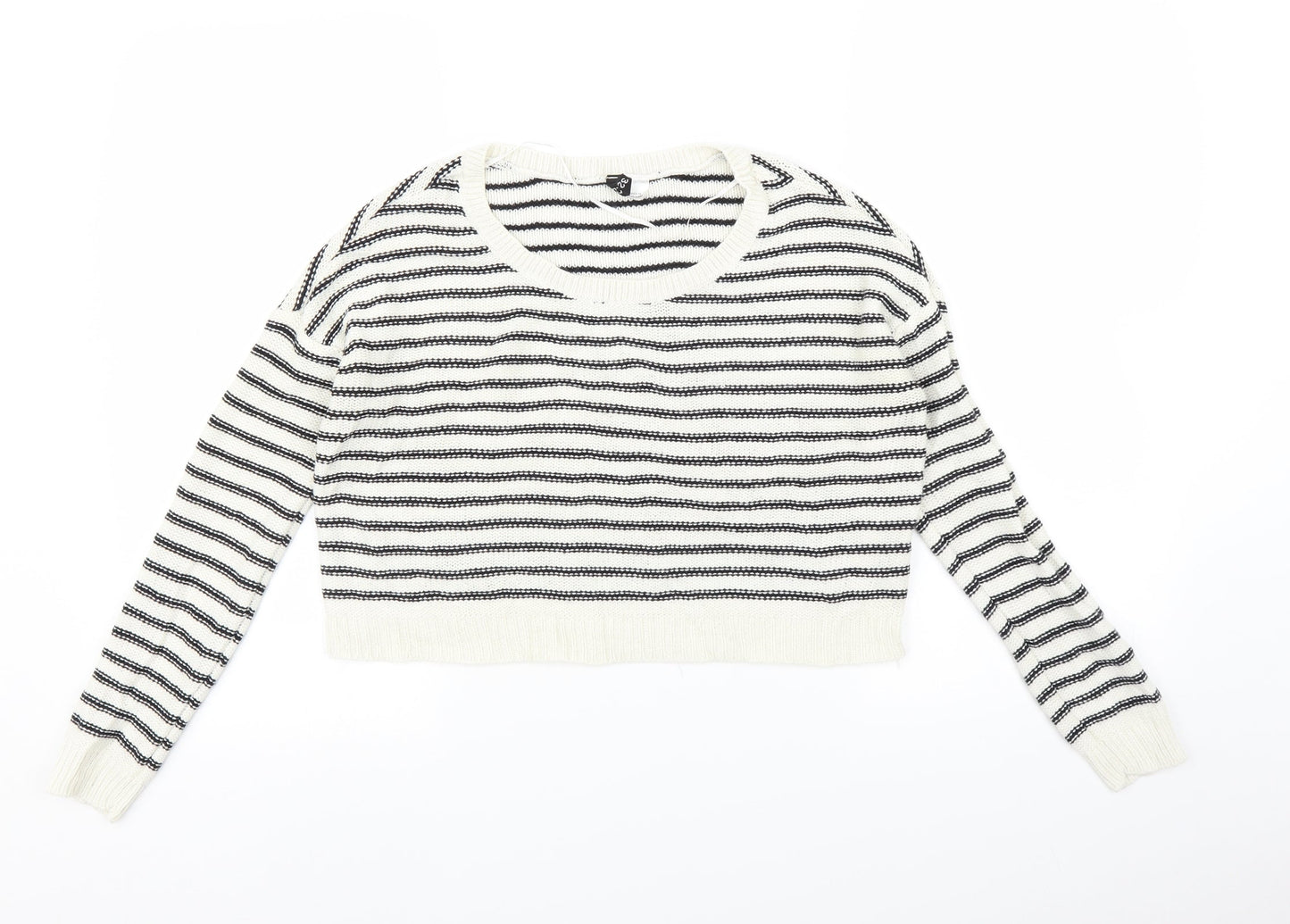 H&M Womens White Striped  Pullover Jumper Size 4  - Oversized