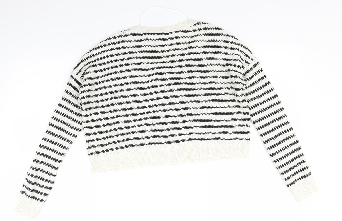 H&M Womens White Striped  Pullover Jumper Size 4  - Oversized