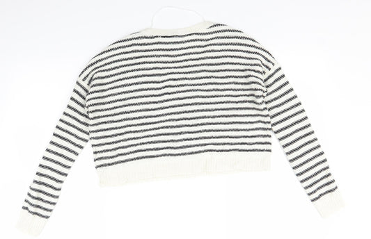 H&M Womens White Striped  Pullover Jumper Size 4  - Oversized