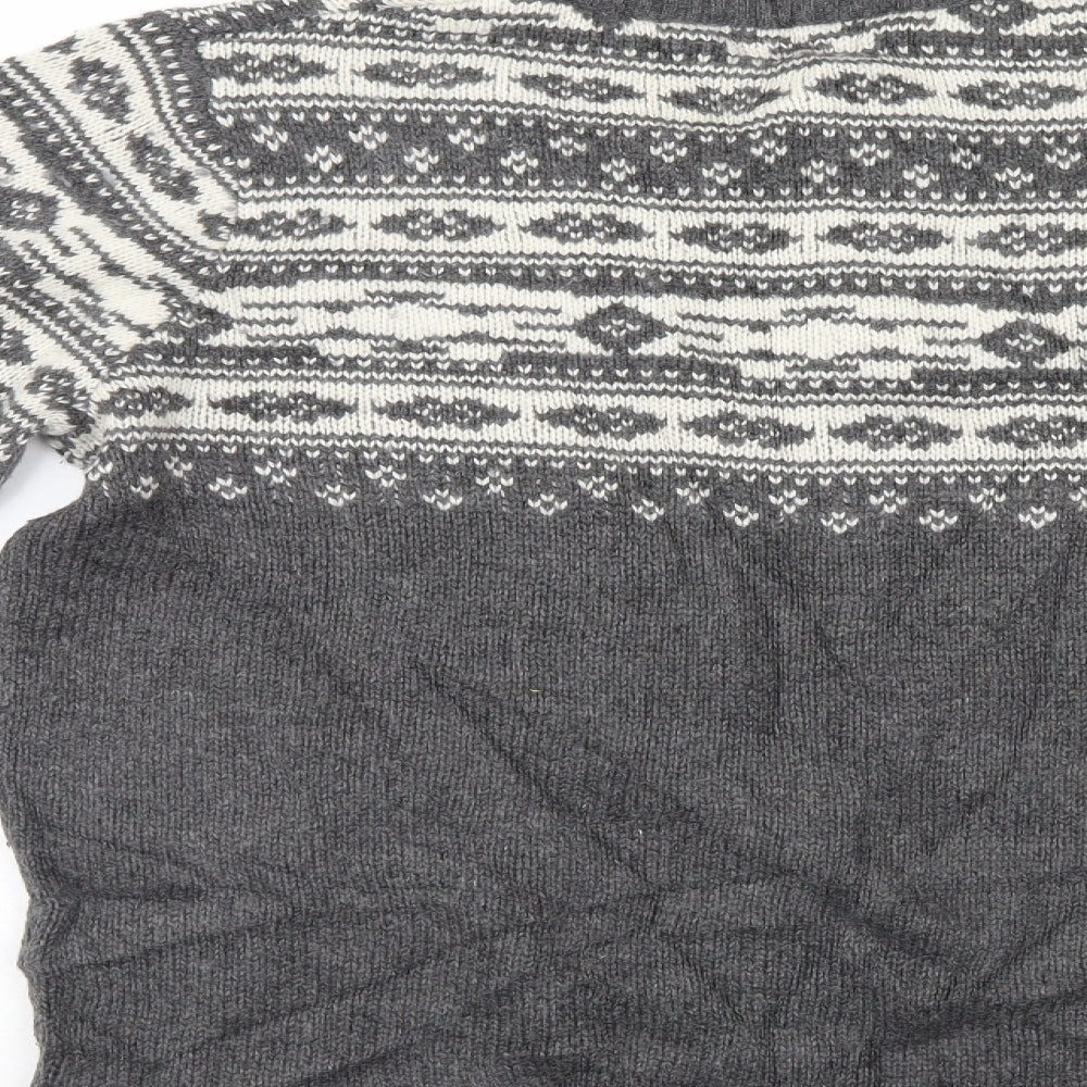 Crane Mens Grey Geometric  Pullover Jumper Size M