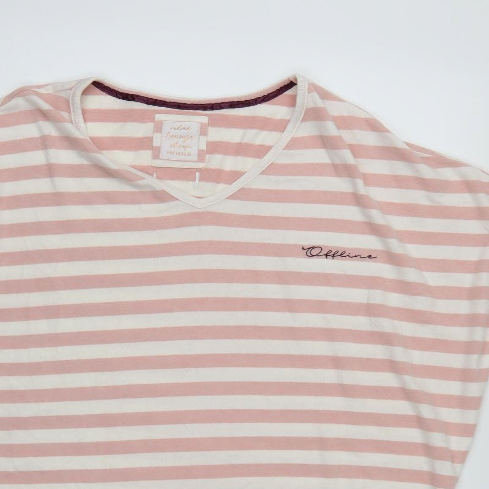 poeticgem Womens Pink Striped  Basic T-Shirt One Size