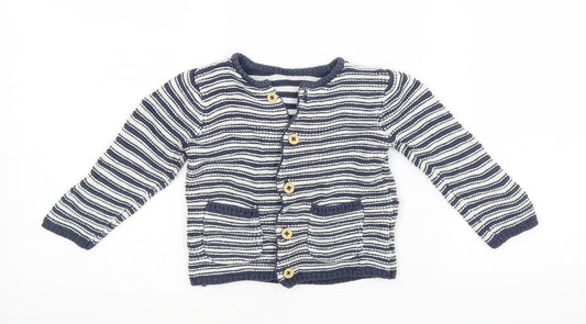 M&S Baby Blue Striped  Cardigan Jumper Size 9-12 Months