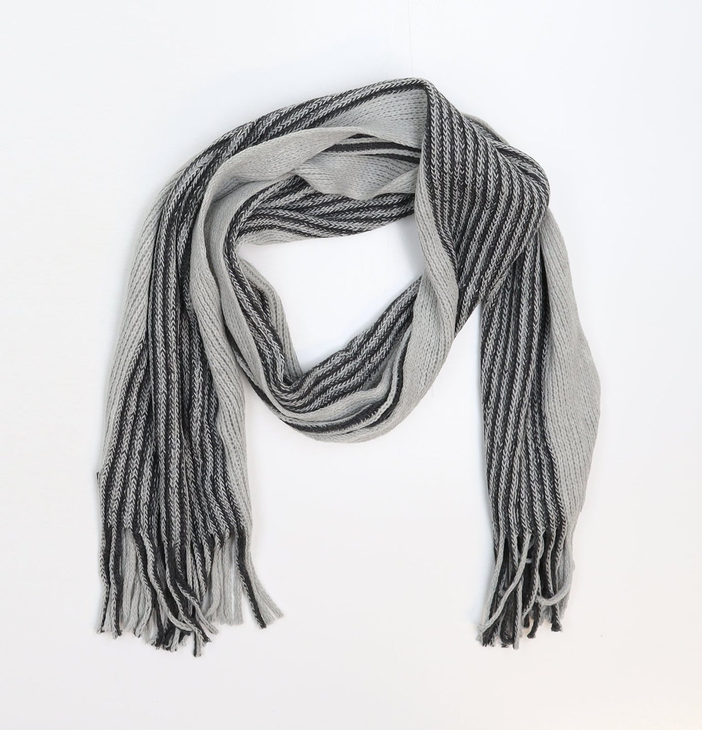 Preworn Mens Grey Striped Knit Scarf  One Size