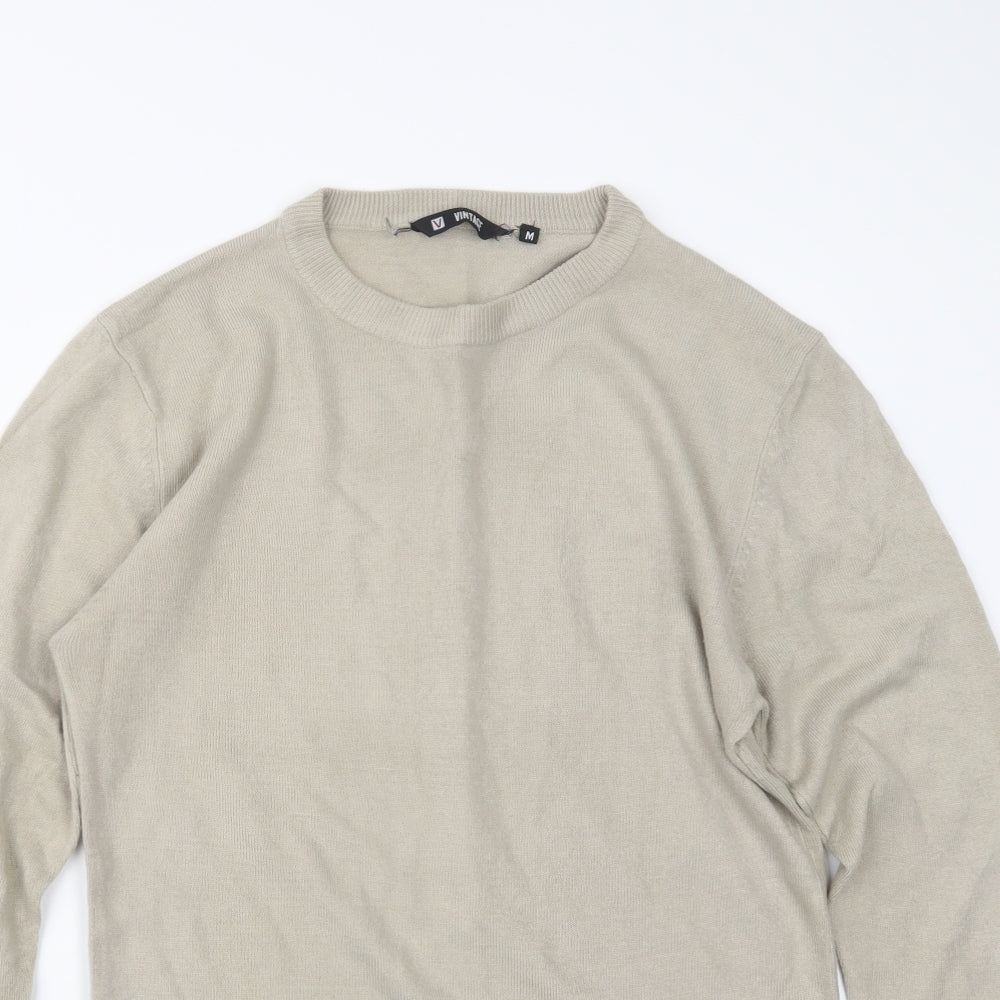 Vintage Mens Beige  Knit Pullover Jumper Size M