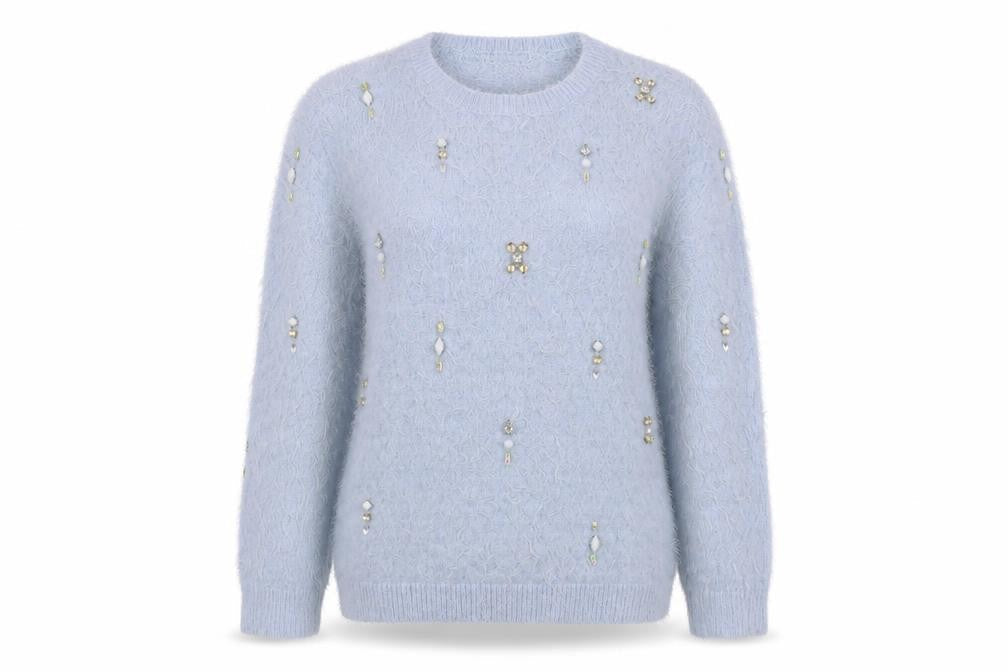 Front view of Papaya women’s blue knit jumper, size S