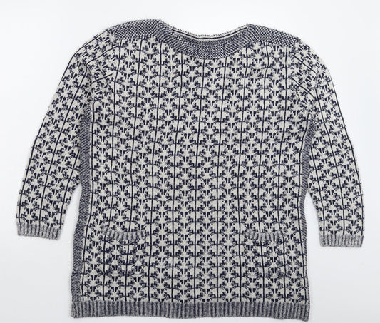 Marks and Spencer Womens White Geometric Knit Pullover Jumper Size 14