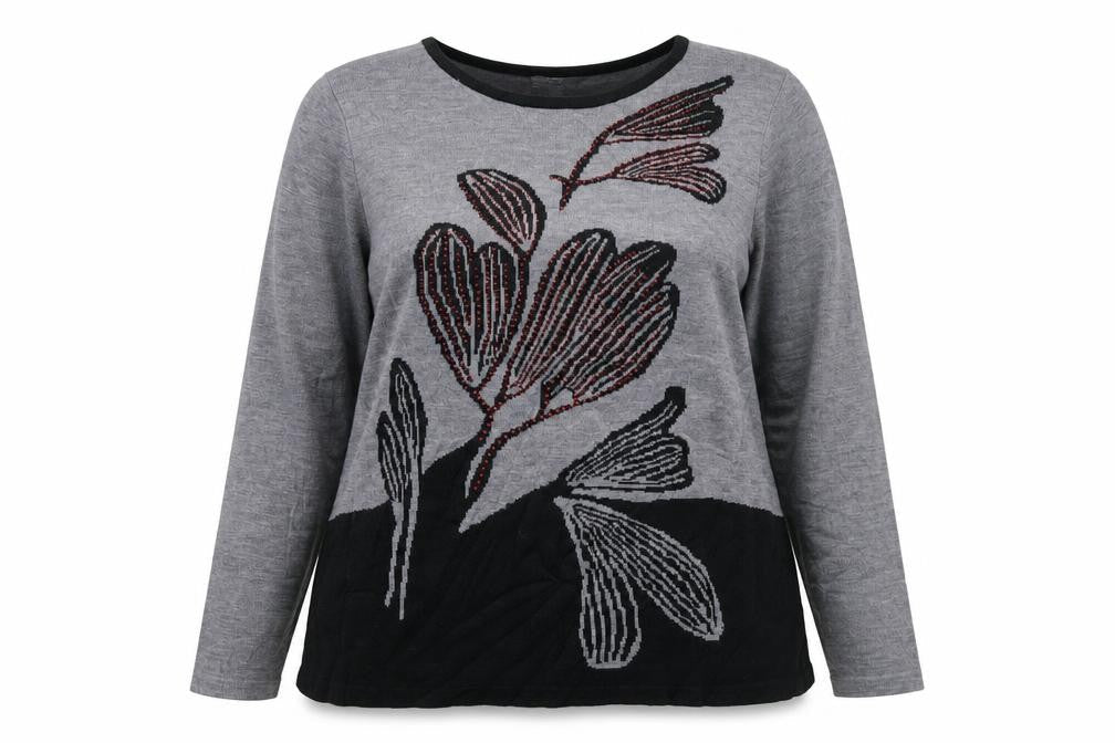 Meri-Esca Womens Grey Floral  Pullover Jumper Size 16