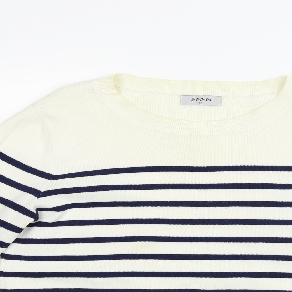 Soon Womens Beige Striped  Pullover Jumper Size 12