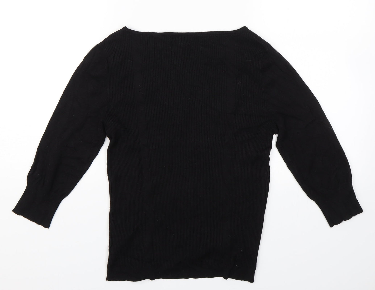 PERANA Womens Black Striped  Basic T-Shirt Size 12