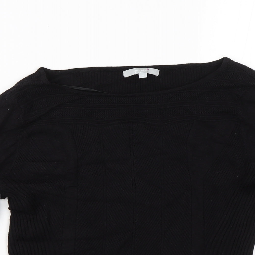 PERANA Womens Black Striped  Basic T-Shirt Size 12