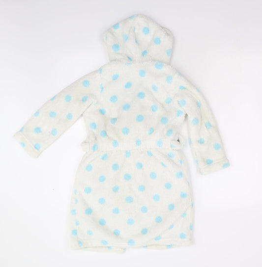 M&S Girls White Polka Dot Fleece  Gown Size 5-6 Years