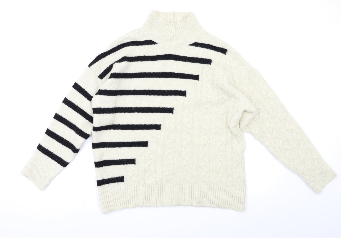 M&Co Womens White Striped  Pullover Jumper Size S