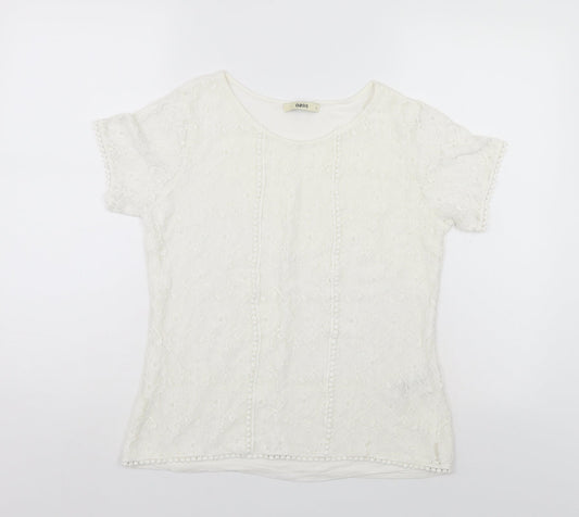 Oasis Womens White Floral  Basic Blouse Size S