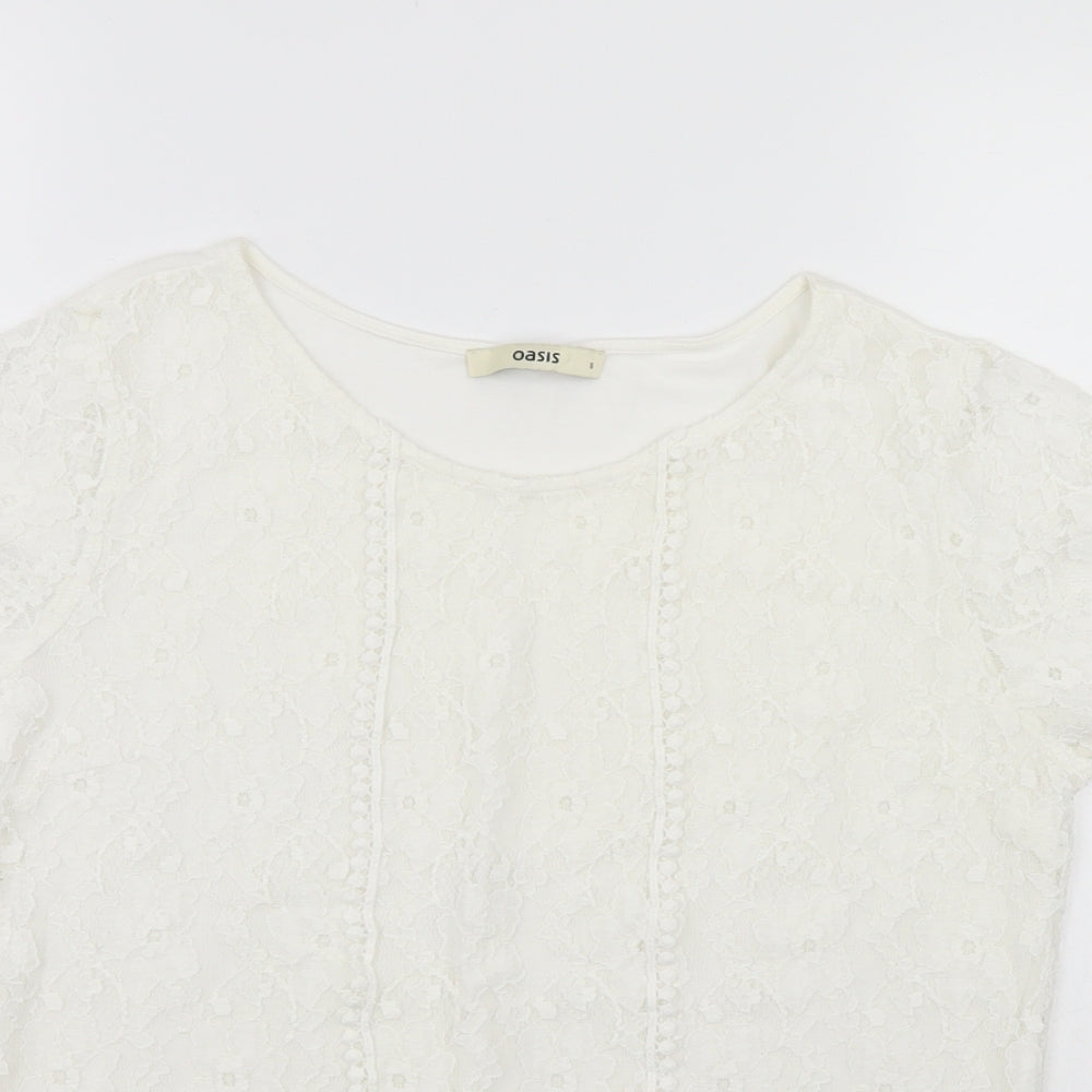 Oasis Womens White Floral  Basic Blouse Size S