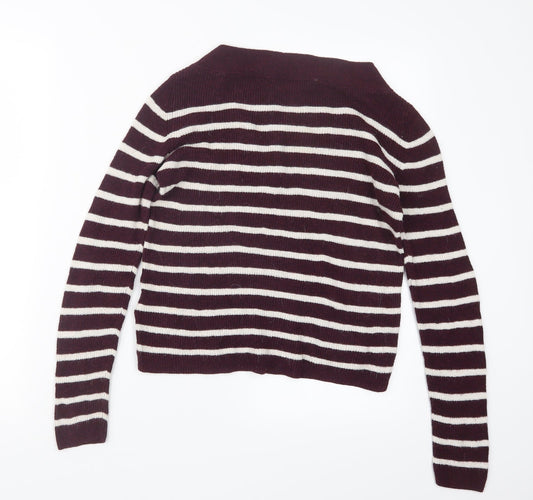 H&M Womens White Striped Knit Pullover Jumper Size S