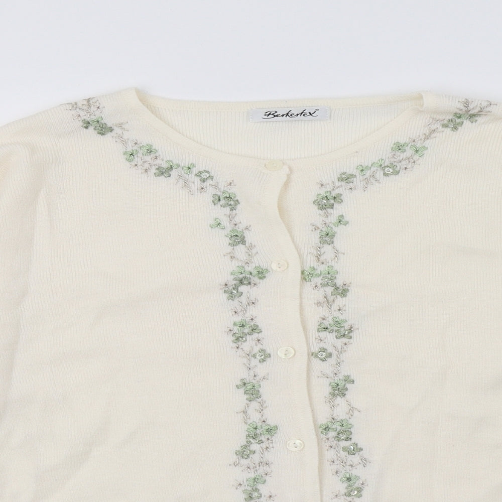 Berkertex Womens Ivory Floral Knit Cape Jumper Size 10