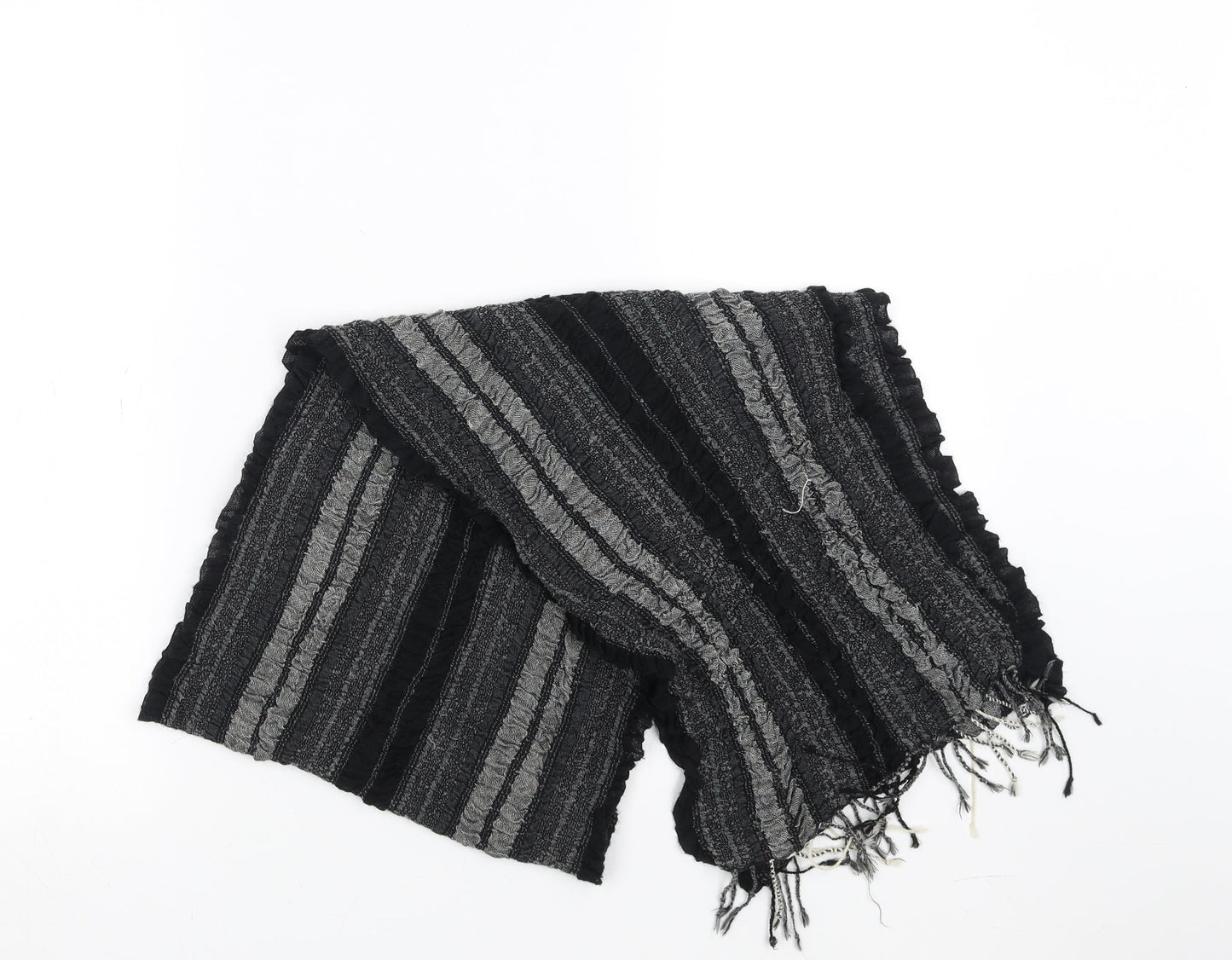 Preworn Womens Black Striped   Scarf   - ruffled