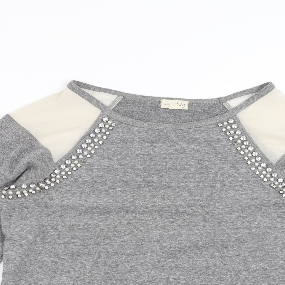 Maison Jules Womens Grey   Pullover Jumper Size M  - beaded