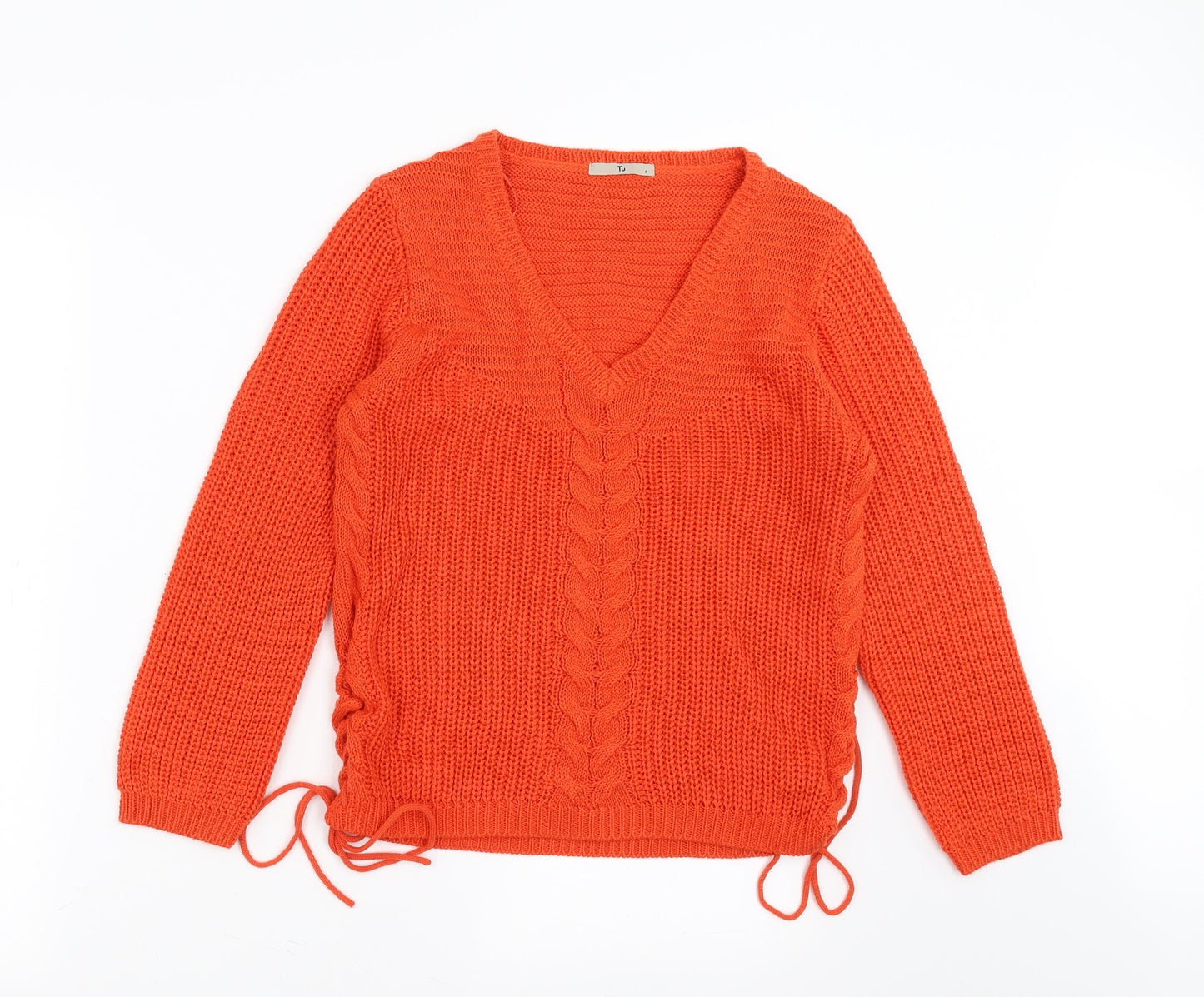 Sainsburys  Womens Orange  Knit Pullover Jumper Size 8  - tie side detail