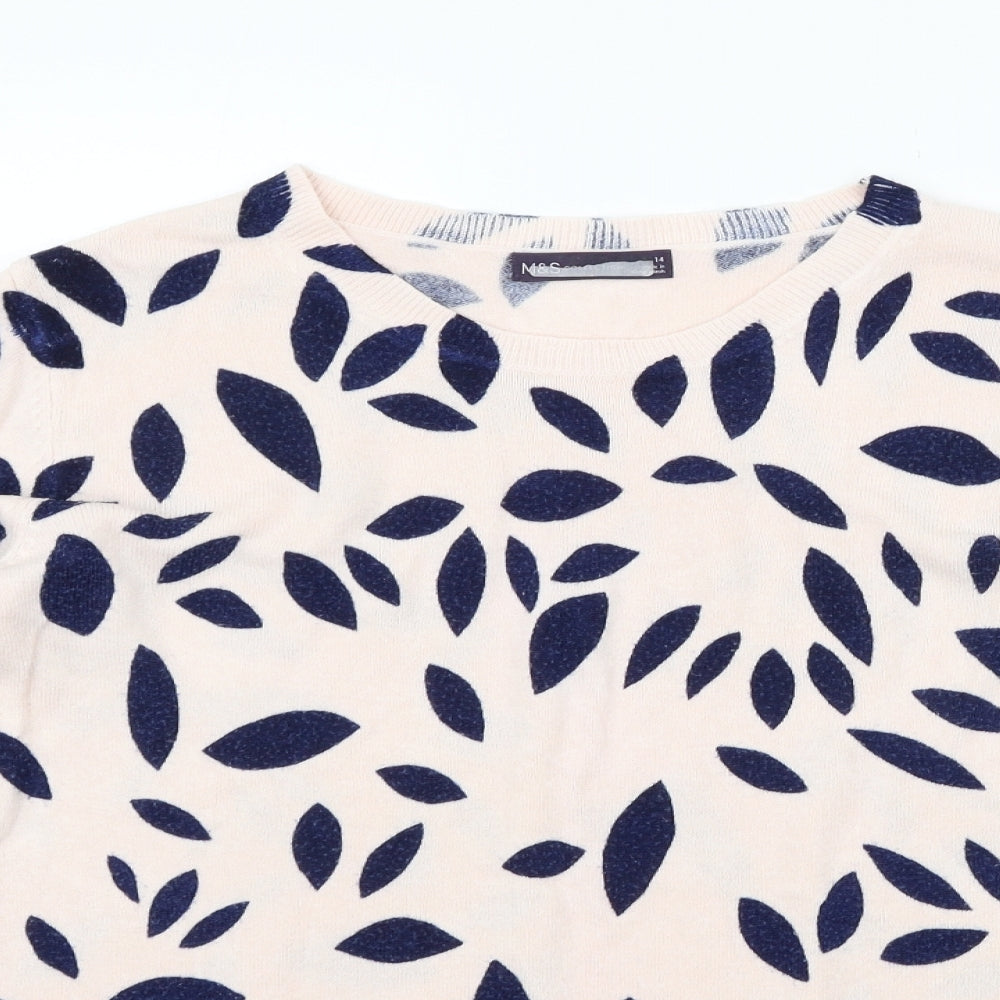 Marks and Spencer Womens Beige Floral  Pullover Jumper Size 14