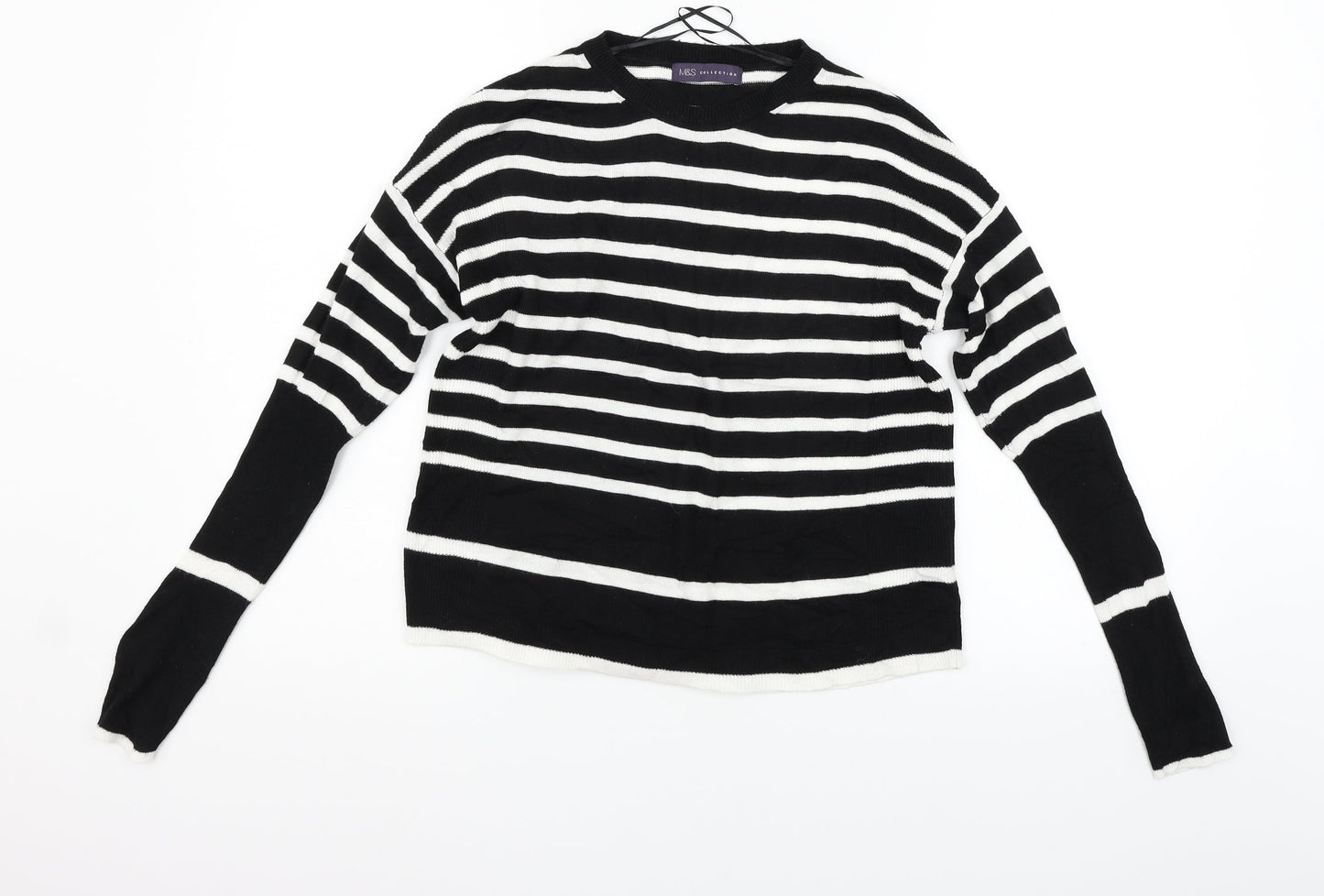 Marks and Spencer Womens Black Striped  Pullover Jumper Size 8