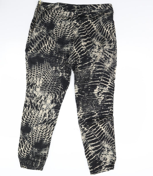 Mng Womens Black Animal Print  Trousers  Size XL L30 in