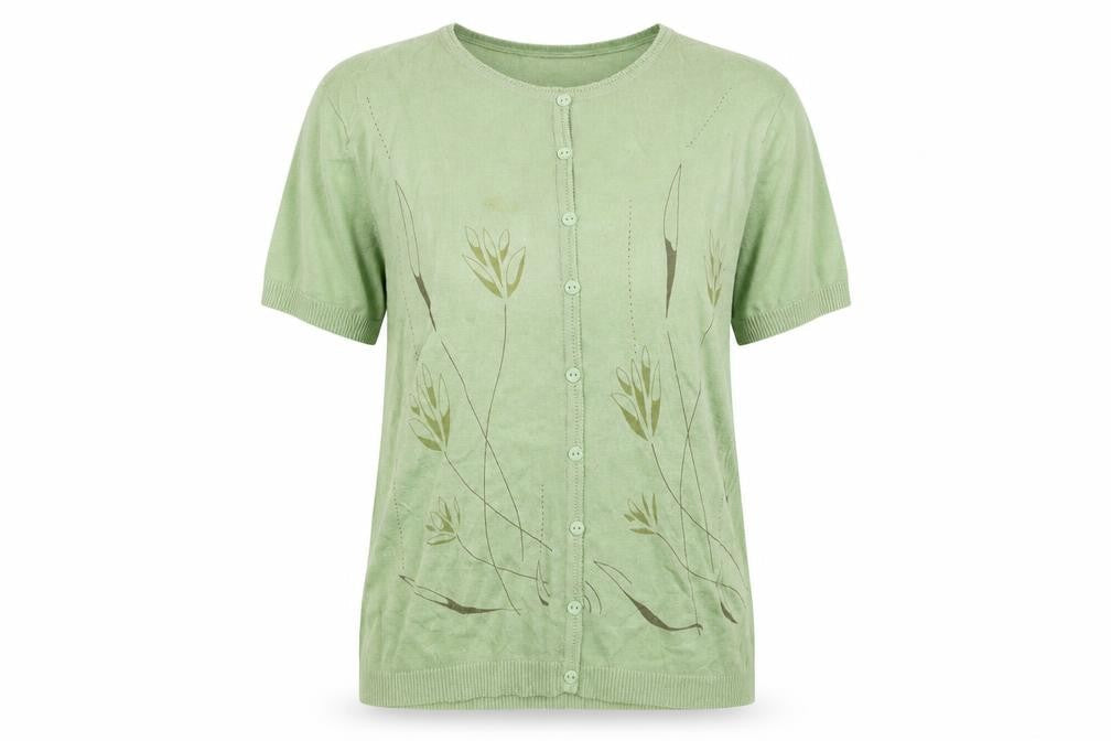 Vter Womens Green Floral  Basic Button-Up Size XL