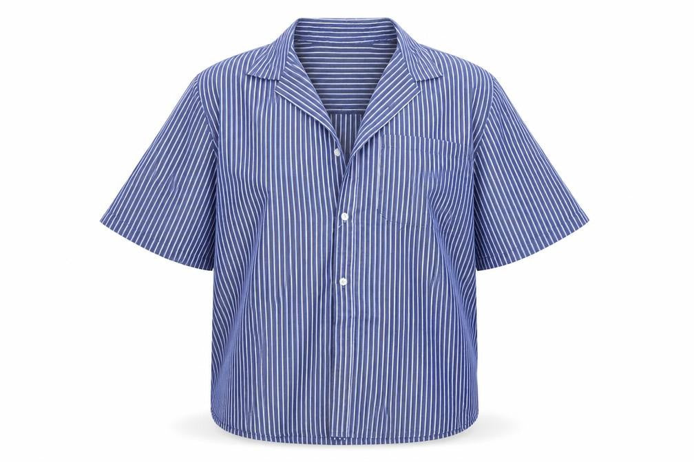 Front view of Originals women’s blue striped basic button-up, size L