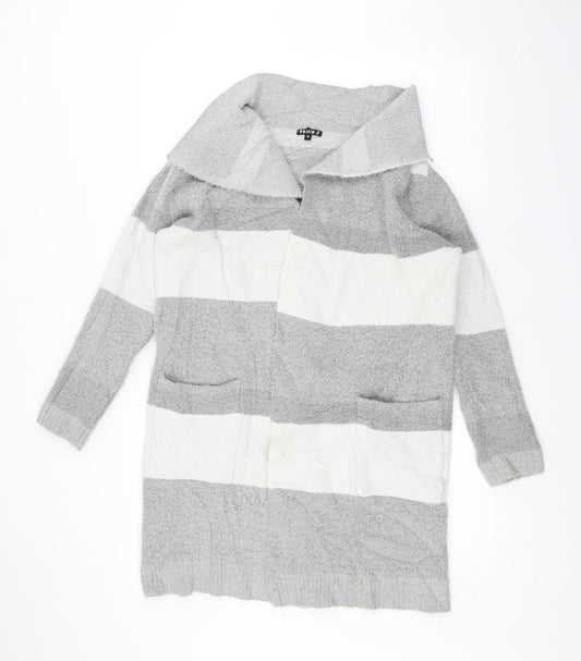 Philip J Womens Grey Striped  Jacket Coatigan Size M