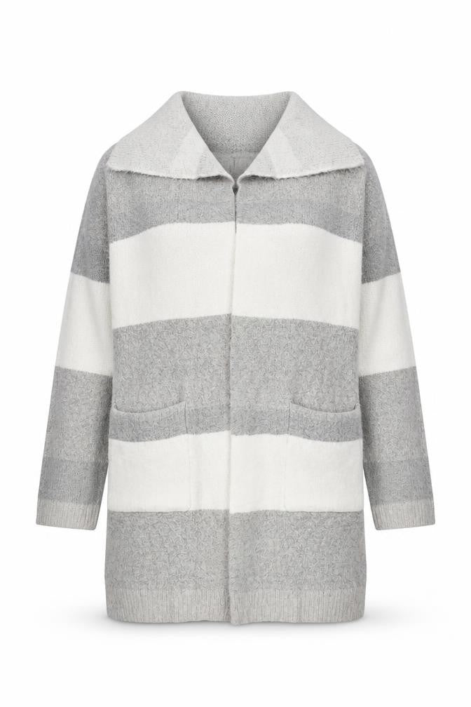 Philip J Womens Grey Striped  Jacket Coatigan Size M
