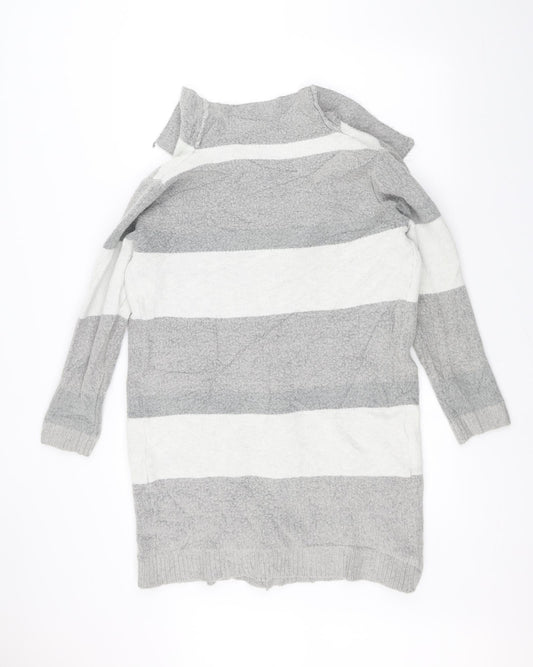 Philip J Womens Grey Striped  Jacket Coatigan Size M