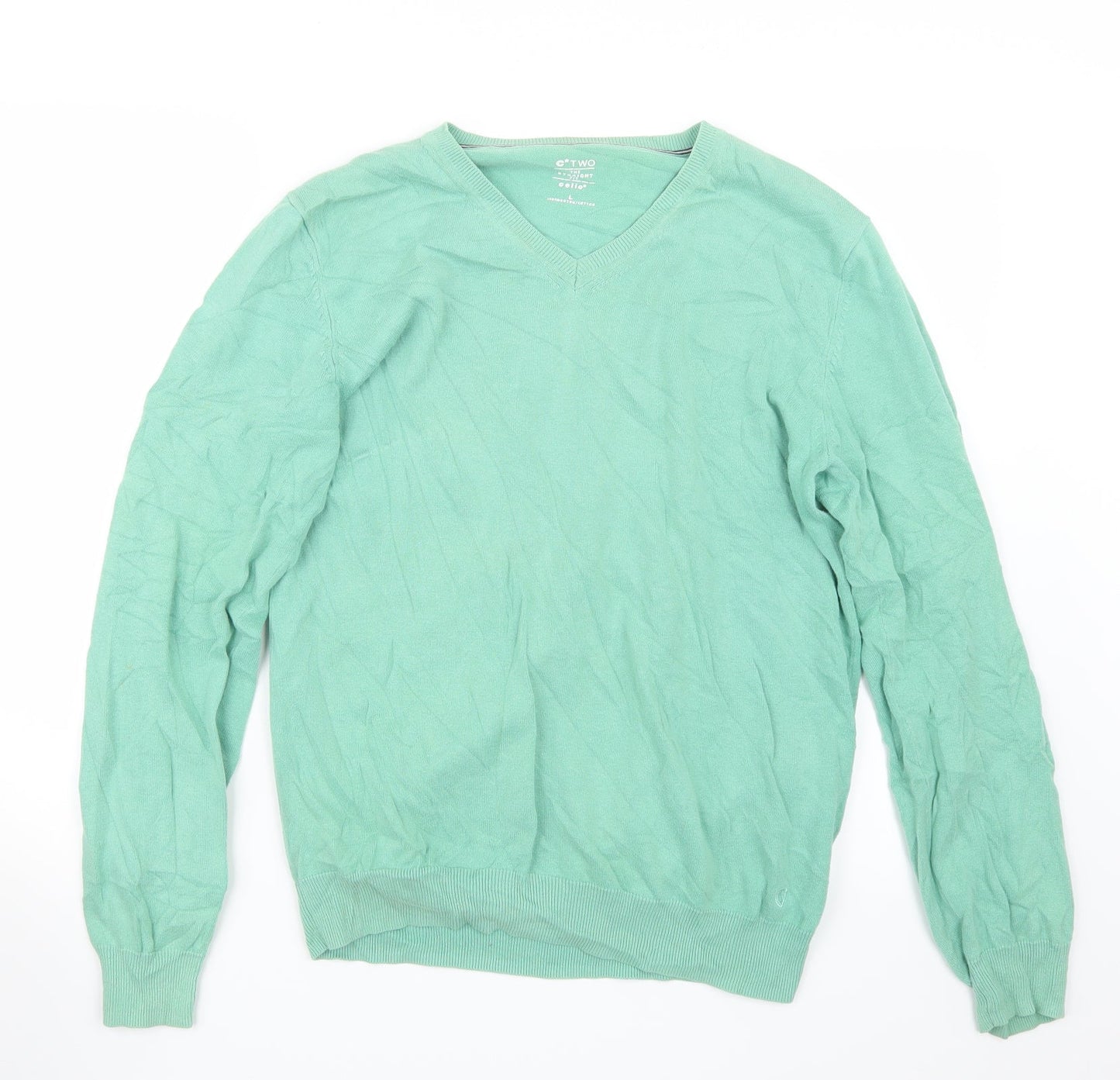 C* TWO Mens Green  Knit Pullover Jumper Size L