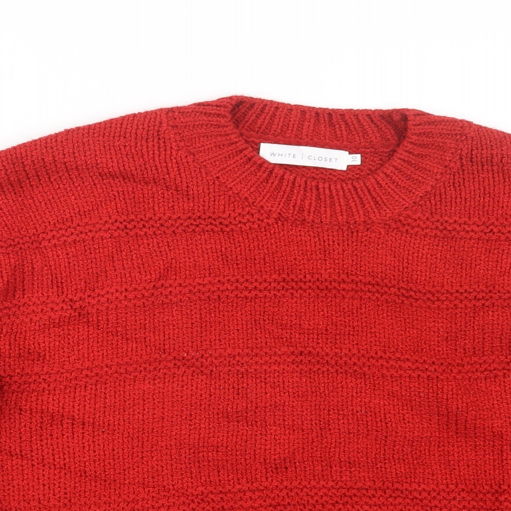 White Closet Womens Red  Knit Pullover Jumper Size 10