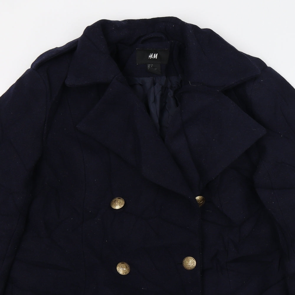 H&M Womens Blue   Overcoat Jacket Size 8