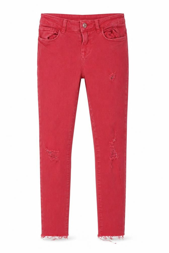 New Look Girls Red  Denim Skinny Jeans Size 10 Years - Distressed