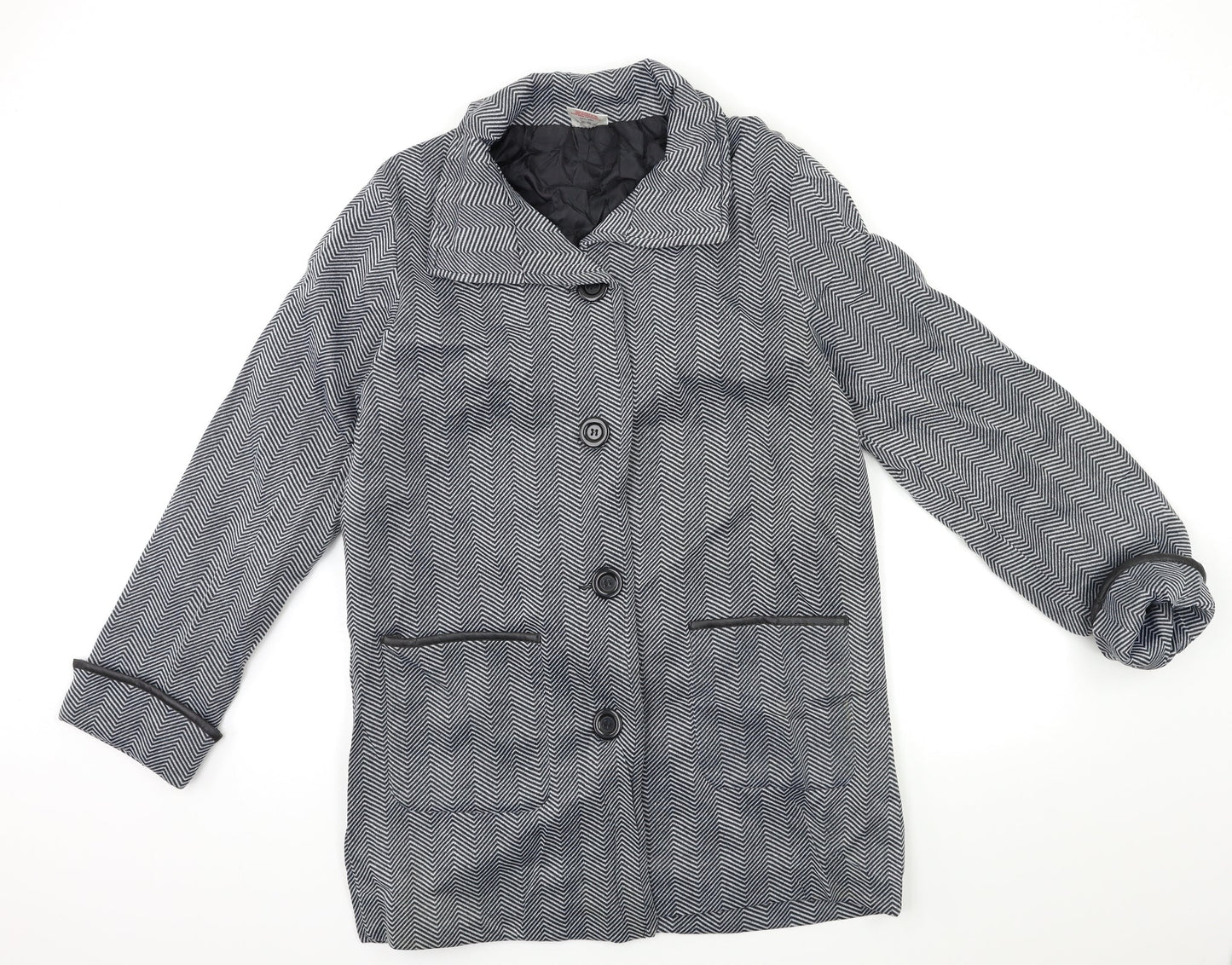 Anne De Lancay Womens Grey Striped  Overcoat Coat Size M